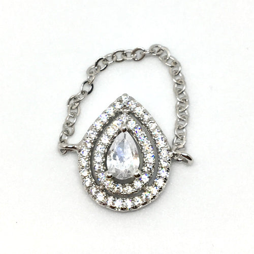 Bague chaine en argent, forme de poire