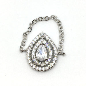 Bague chaine en argent, forme de poire