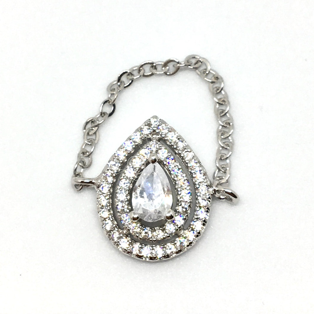 Bague chaine en argent, forme de poire