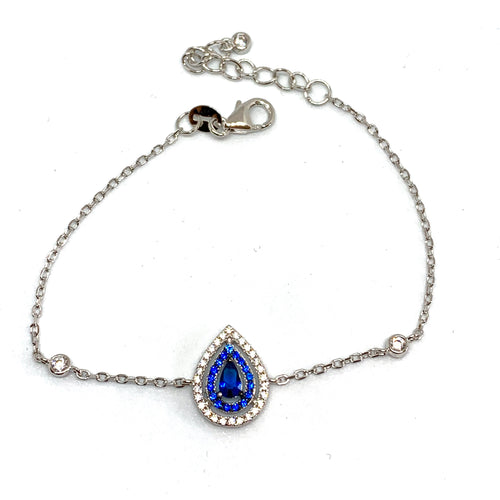 Bracelet poire en argent pierre bleue