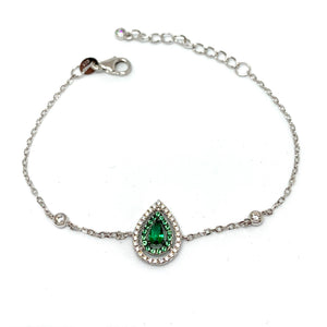 Bracelet poire en Argent pierre verte