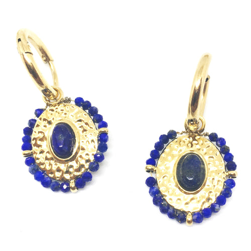 Boucles d'oreilles médaillon perles bleues