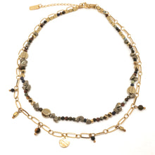 Charger l&#39;image dans la galerie, Collier double doré et pierres grises et marrons