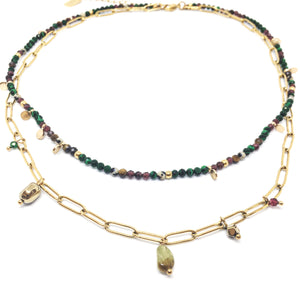 Collier doré et pierres en cristal Duo